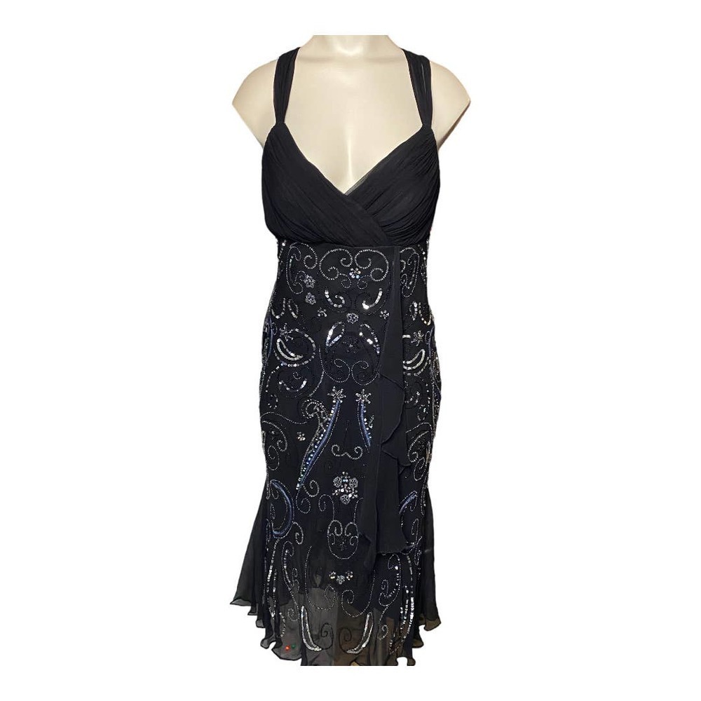 Melanie Lyne Dress SMALL Black Sequin Crisscross Open Back V-Neck Cocktail Event